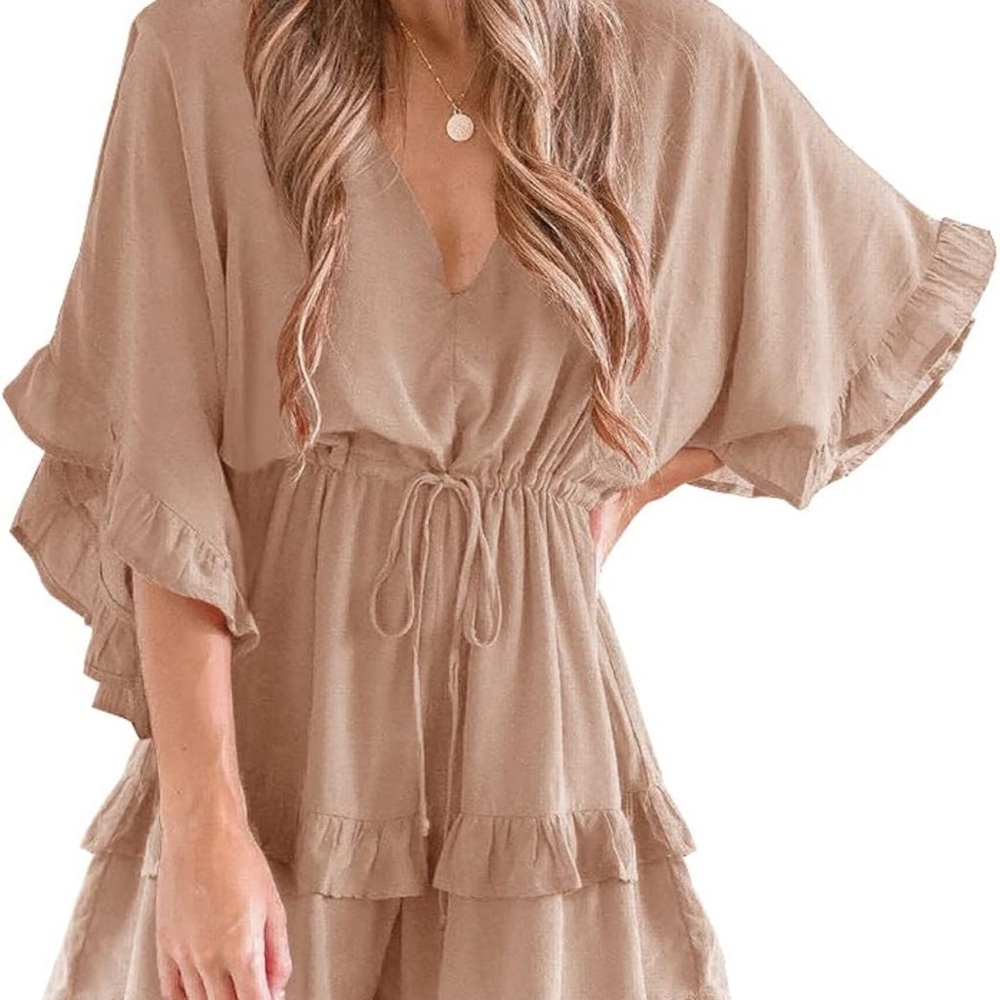 Amazon Essentials Tan Ruffle Jumpsuit